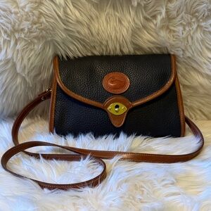 Authentic Dooney Burke - Deep Navy Blue and Tan Crossbody Bag